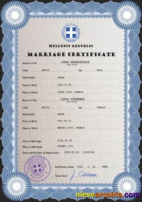 Greece marriage certificate